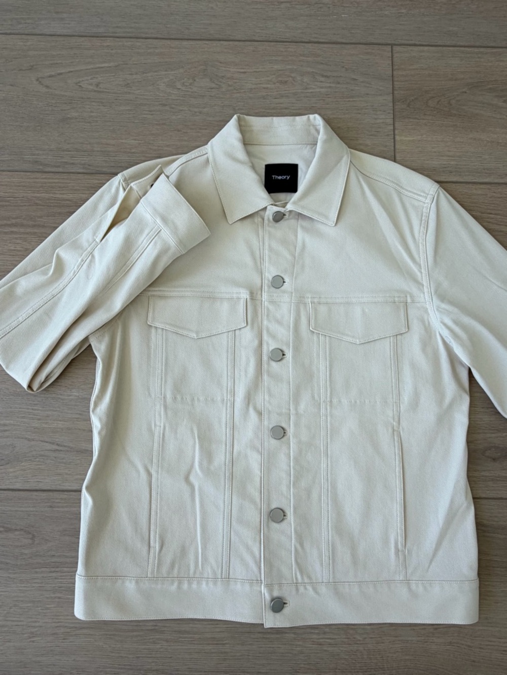 Theory Cream-Colored Button Front Denim Jacket